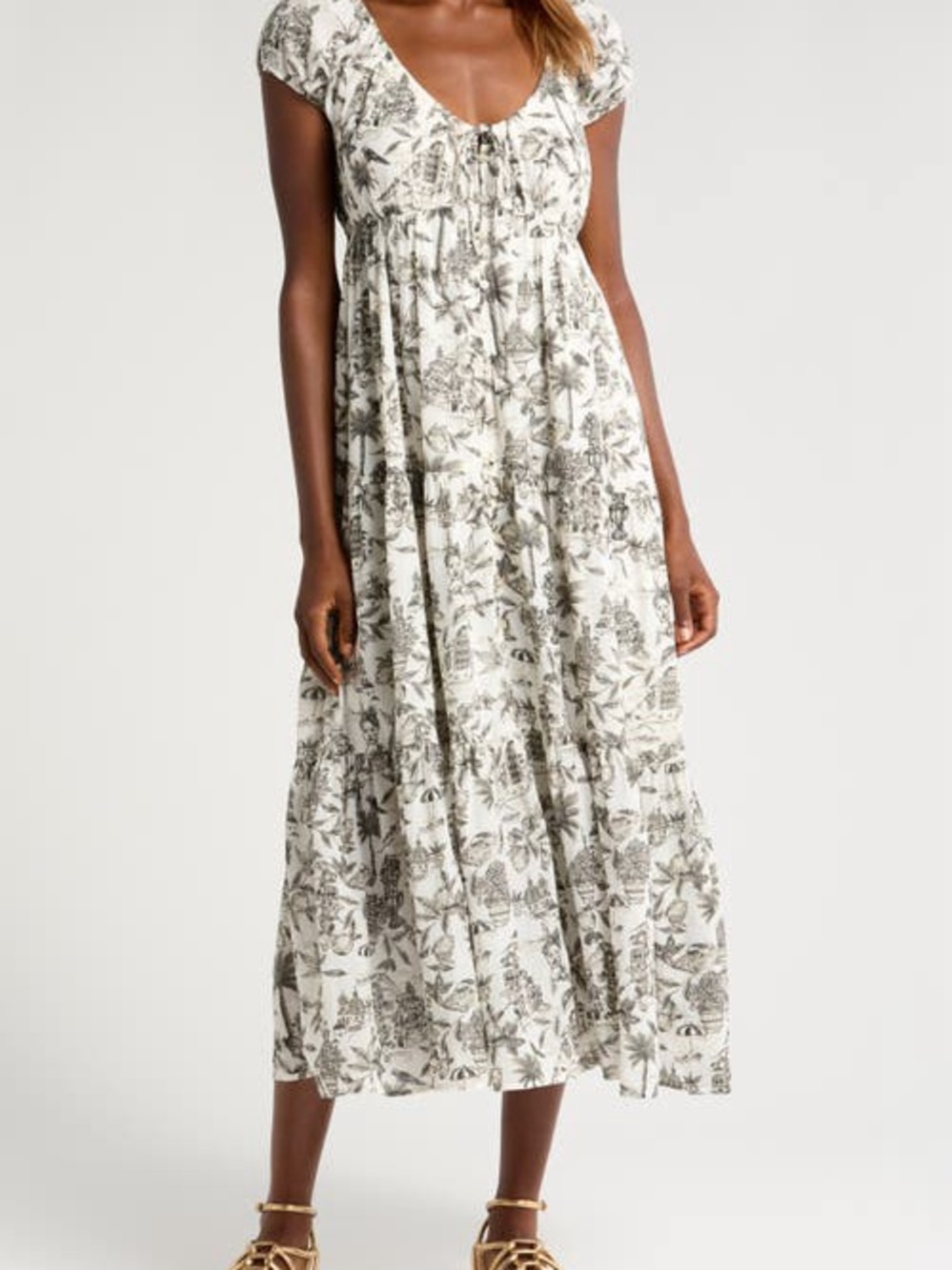Lucky Brand White Floral Print Maxi Dress